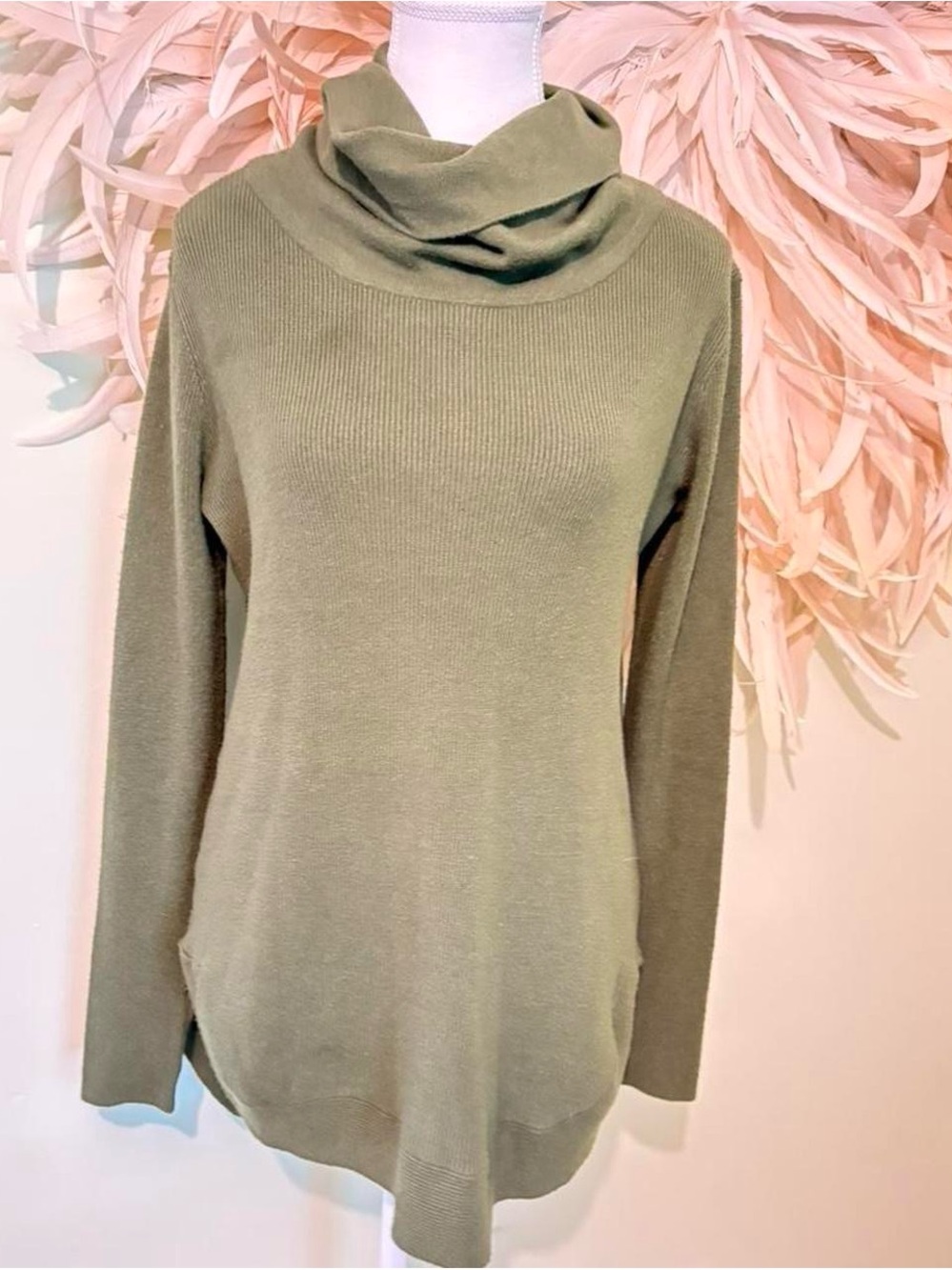 Cyrus Olive Cowl Neck Pullover Sweater